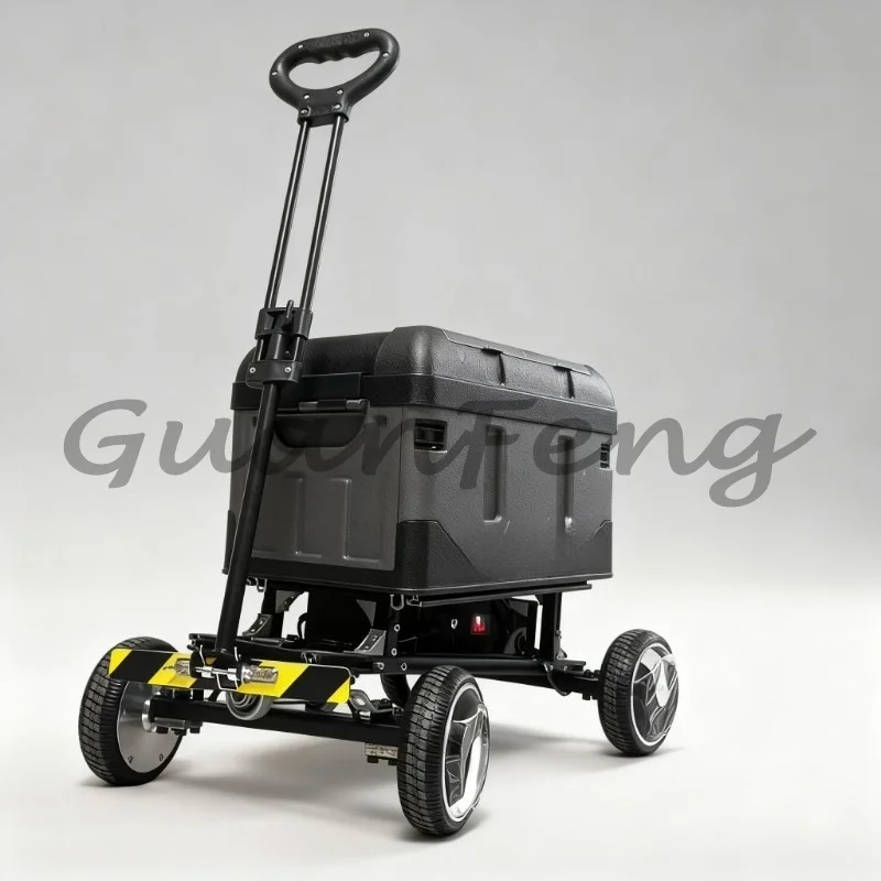 Outdoor Electric Transport Trolley, 10Km/h Wireless Four-wheel Drive Camper, Wheeled Storage Box with Tie Rod