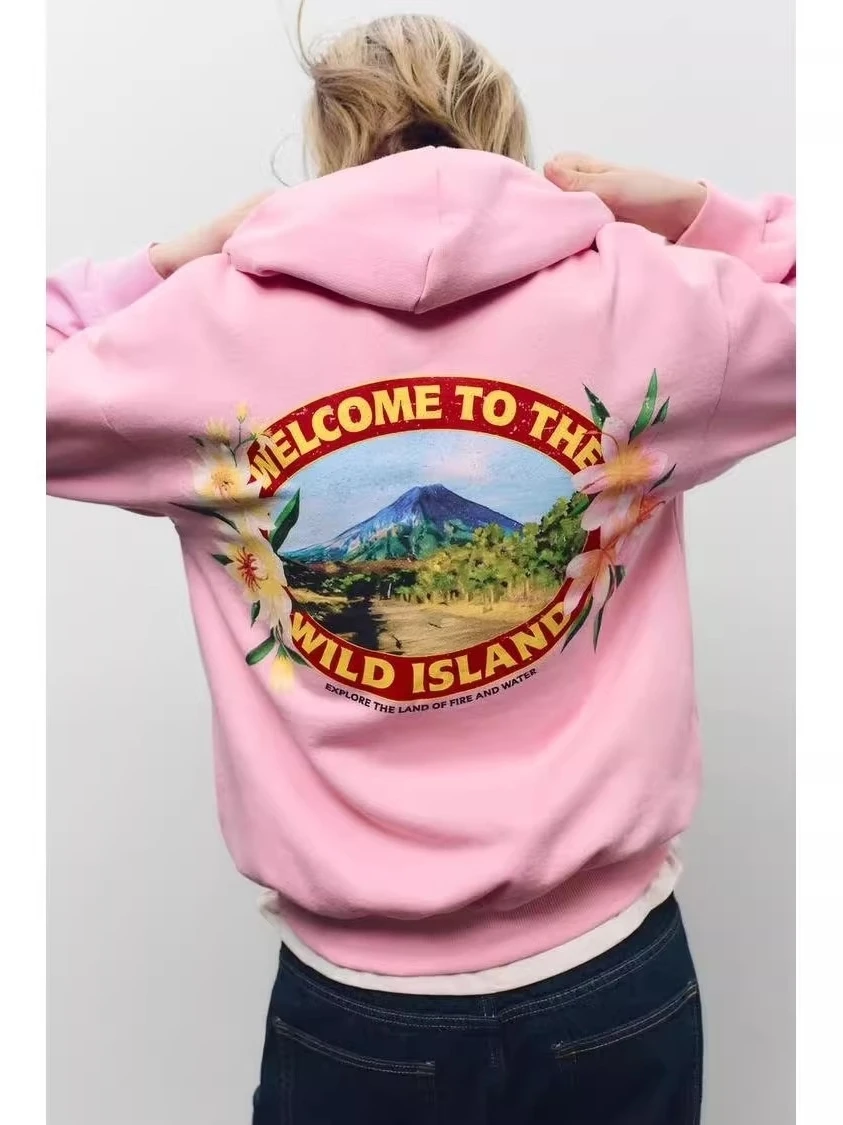 ربيع 2025 المرأة الحلو فضفاضة تناسب هوديي البلوز Jaet Street Sle طويلة Sve القطن طاقم Ne مطبوعة تصميم جديد Arr... #5