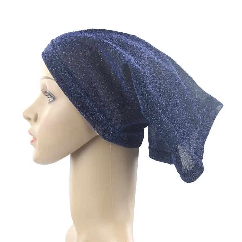 Boné hijab interno com glitter macio, turbante elástico muçulmano, cachecol islâmico, chapéu feminino, faixa de cabeça, turbante, chapéus de tubo