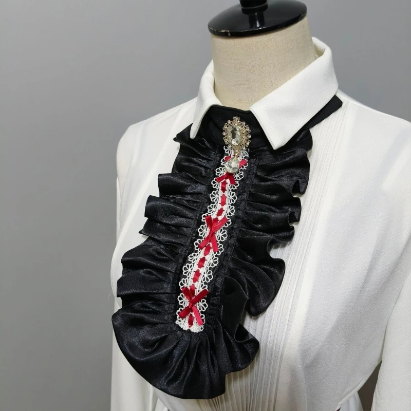 Victorians Colonial Jabot Collar Ruffle Satins Detachable False Collar Rhinestones Shirt Front Necktie Halloween Costume