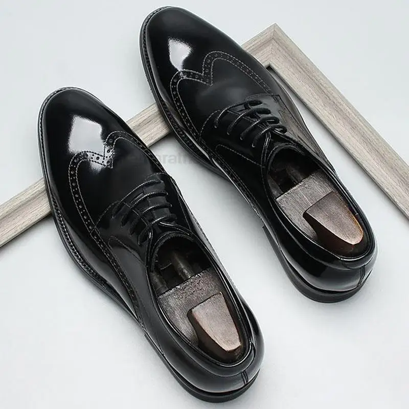 Classic Derby Lace-up Dress Shoes For Men Genuine Leather Handmade Bullock Luxury Italian Men's Business Wedding Formal Shoes