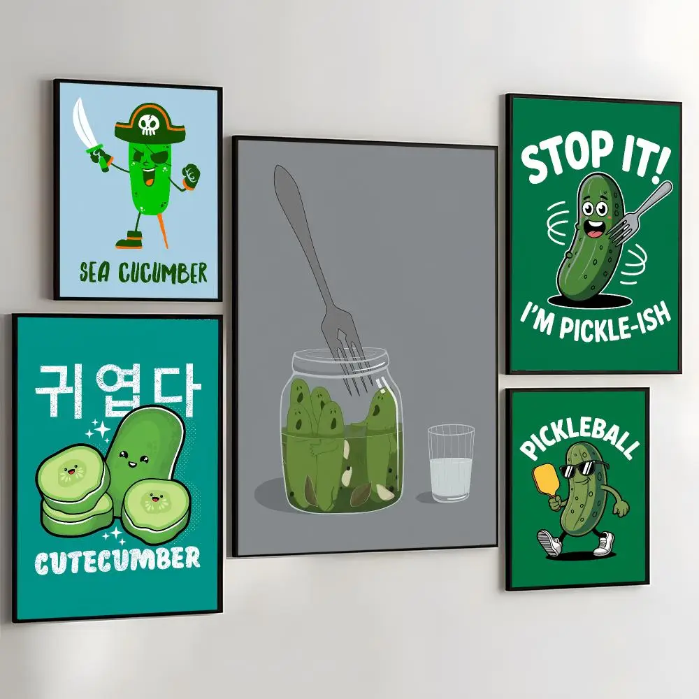 Cucumber Pickle Art Painting Calligraphy Self Adhesive Wall Art Waterproof Print For Bedroom Living Room Hallway Home Decor