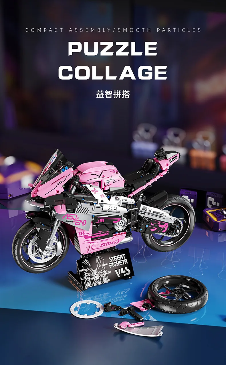 Technischer 1:5-Motorrad-Bausatz, italienische Streetfighter V4S-Motorradmodelle, Bausteine, Spielzeug, Sammlung für Jungen. – Detail 2