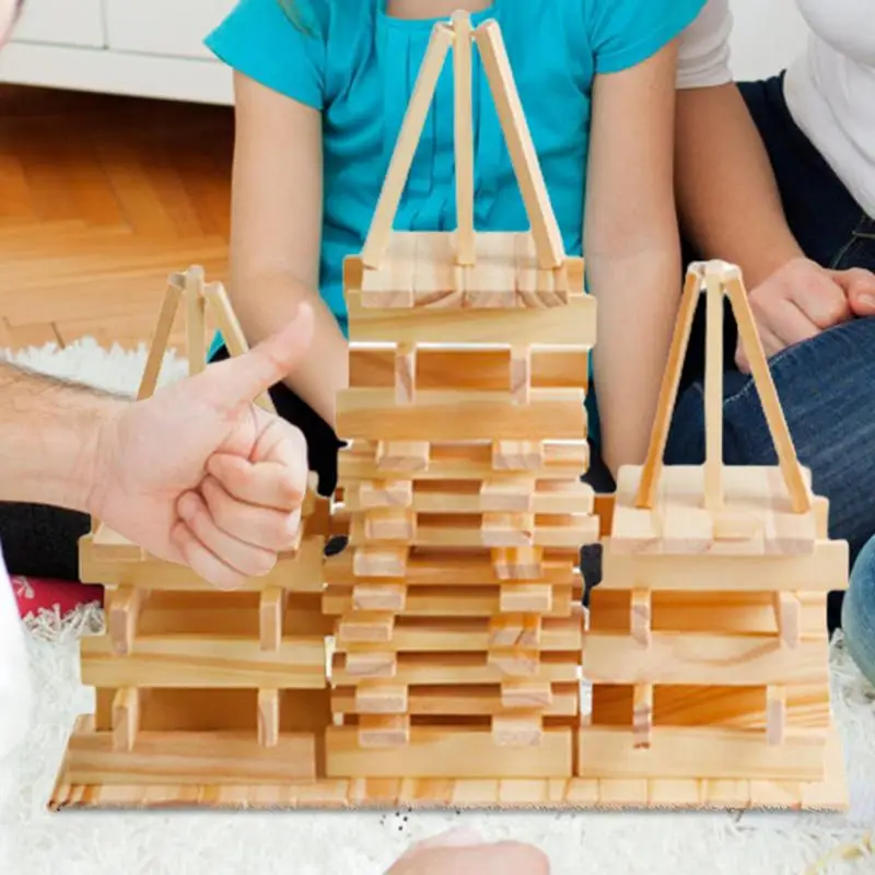 Blocchi di costruzione in legno 100 pezzi tavole di legno Set di edifici in legno giocattolo da costruzione giocattoli per bambini in legno giocattoli a motore Fine per bambini in legno