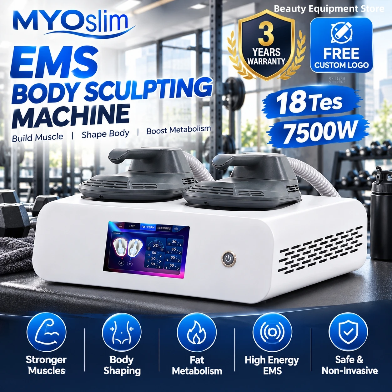 MYOslim EMS Körperformungsgerät zur Muskelstimulation und Fettentfernung 7500W Hi-emt RF Gewichtsverlust Tragbares Elektromagnetisches Gerät 7