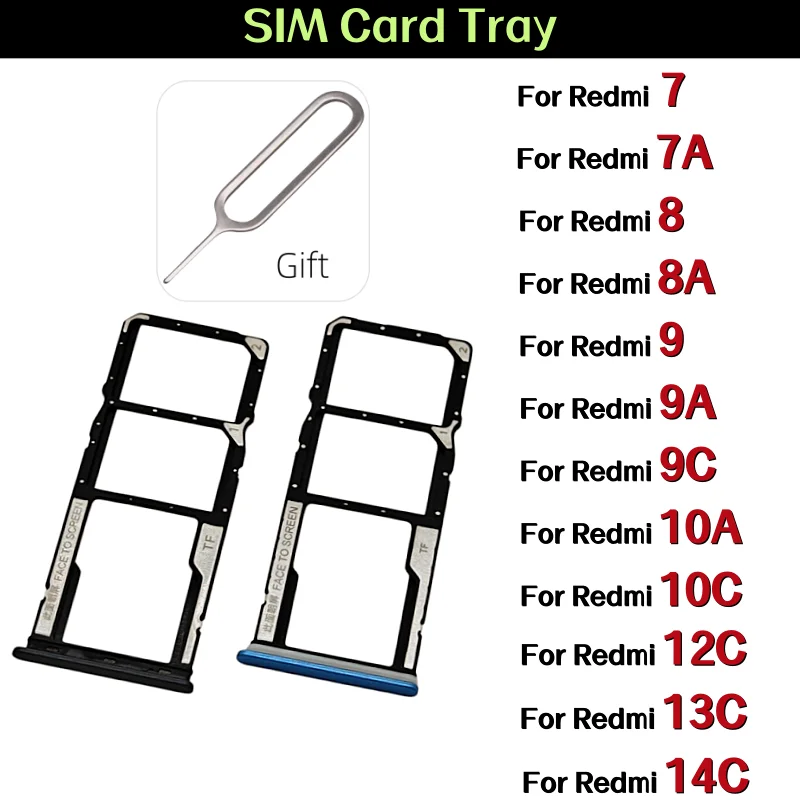 For Redmi 7 7A Redmi 8 8A Redmi 9 9A 9C Redmi 10A 10C Redmi12C Redmi13C Redmi14C SIM Card Tray Slot Holder Chip Drawer Holder
