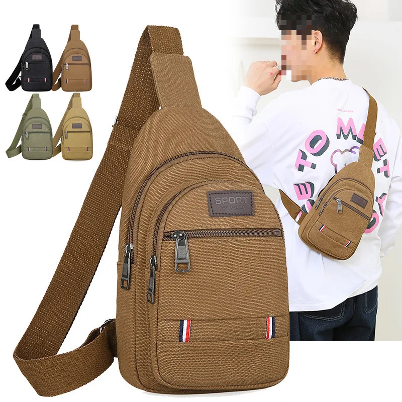 New Men Chest Bag Canvas Crossbody Shoulder Bag Korean Style Casual Waist Pack Large Capacity Backpack
