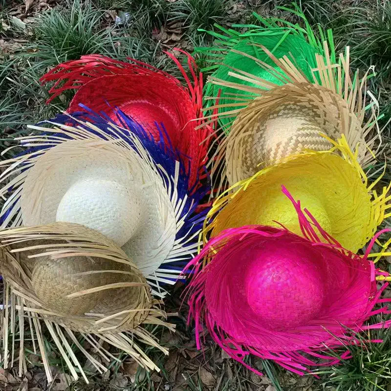 Trendy Beach Sunscreen Hat Unisex Frayed Brim Woven Straw Sun Hat Outdoor Travel Pool Party Colorful Straw Hats
