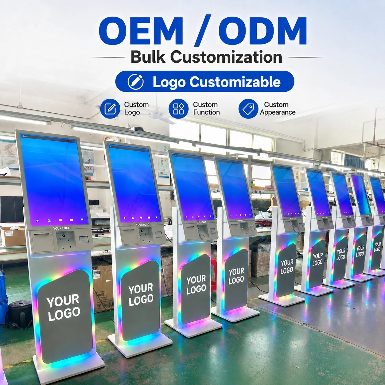 27/32 Inch Ticket Printing Kiosk Self Ordering Kiosk Self Service Pos Kiosk With Printer QR Code Scanner Card Reader Restaurant