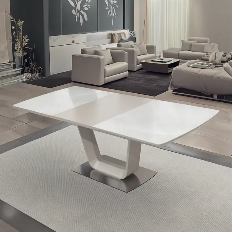 Rectangular Ceramic Sintered Stone Extendable Dining Table Modern Nordic Retractable Expandable Metal Marble Dining