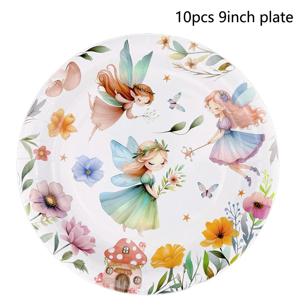 Flower Fairy Disposable Tableware Girls Birthday Balloon Baby Shower Party Plates Napkins Tablecloth Forest Garden Theme Decor