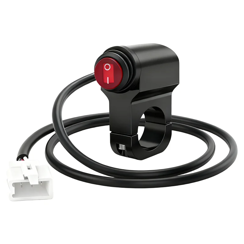 Waterproof Switchs 12V Motorcycle Handlebar Headlight ON/OFF Switch Scooter ATV Aluminum Alloy 2-Wire Red Light With terminal
