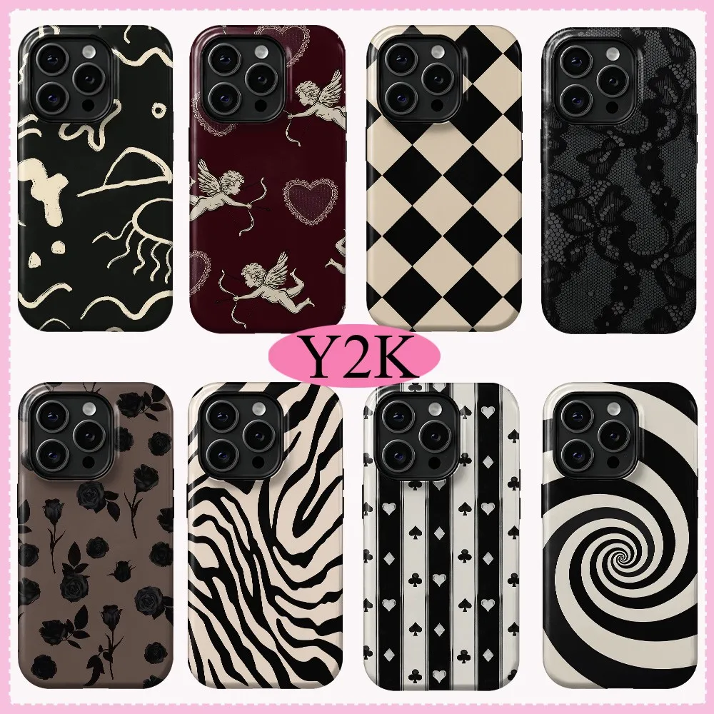 Y2K Plaid Lace Rose Phone Case for Samsung Galaxy S20 S22 S23 S24 S25 S26 FE Plus Ultra 4G 5G Double-layer Cover