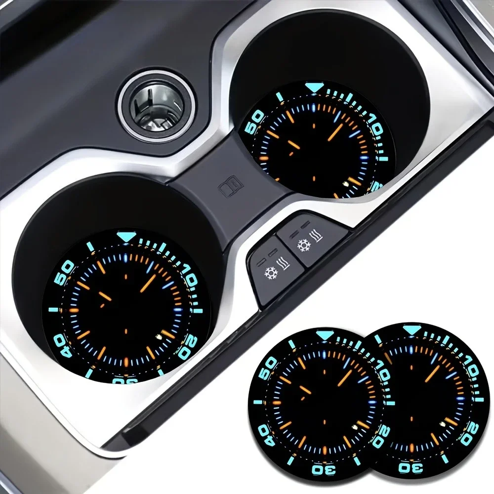 Instrument Scale Pointer Luminous Cup Coasters 2Pcs, Functional Style Car Cup Holder Decorative Mats