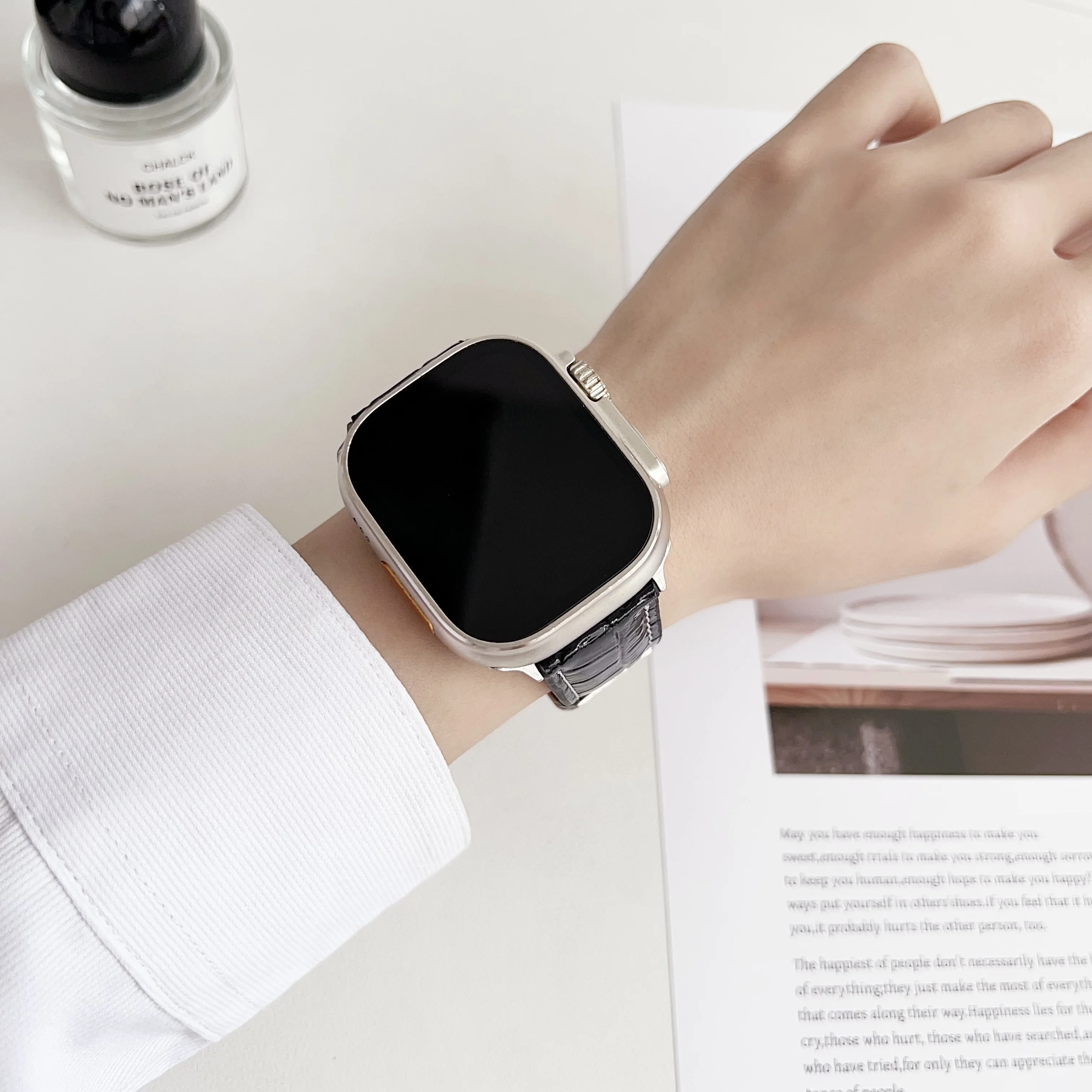 جلد تمساح نمط ، حزام لساعة iWatch HK10 ، HK9 برو ماكس ، 44 ، 45 ، 42 ، 42 ، 38 ، 49 ، HK8 برو ماكس ، H12 الترا ، DT8 بلس ، s9 ، SE #2