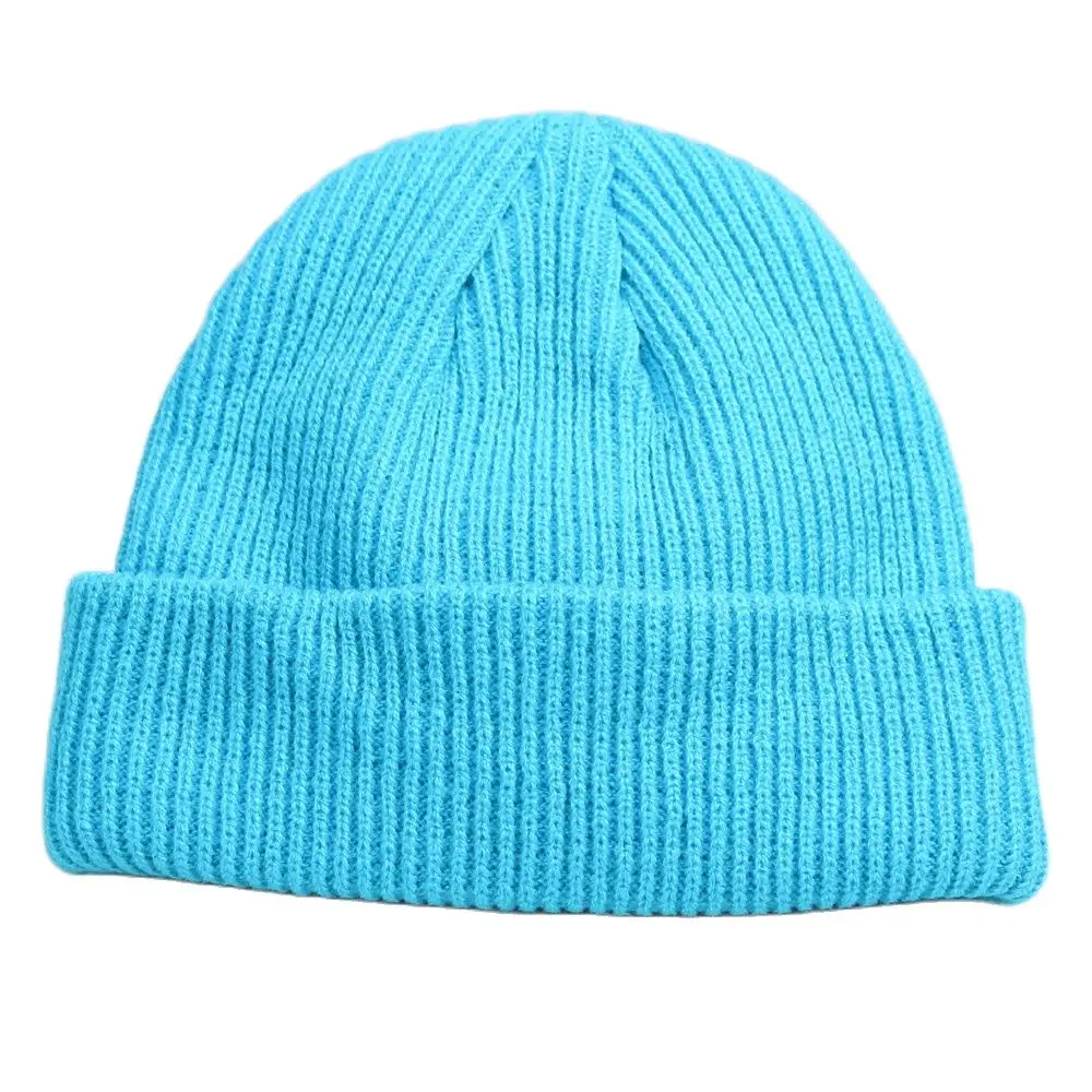 Unisex Bright Plain Neon Green Knit Beanie Short Ribbed Cuff Hat Winter Skullies Cap Ladies Teen