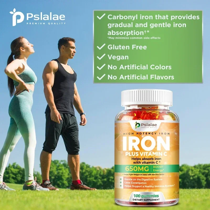 Iron and Vitamin C Gummies - Promotes Red Blood Cell Production, Blood Circulation, Enhances Energy Levels, Immune Support