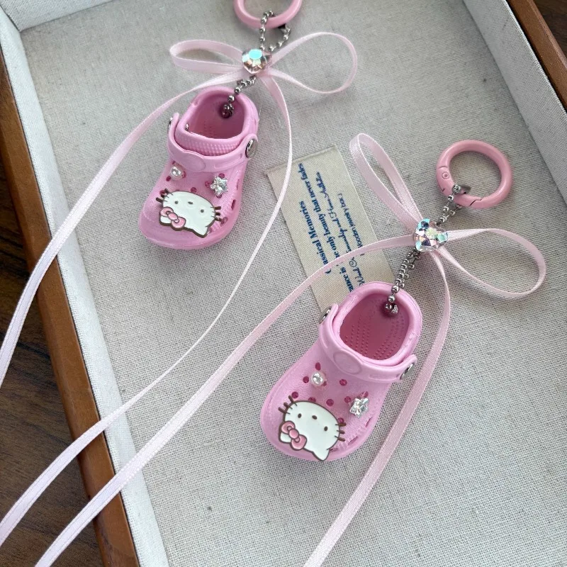 Sanrio Korea Harajuku Pink Bow Hello Kitty Mini Shoe Keychain Kawaii Cute Hello Kitty Heart Bag Charm Decoration Birthday Gift