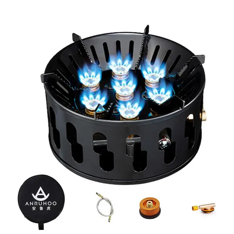 

7-Core Windproof Stove 19800W High-Power Gases Burner Stove With Adjustable Gases Valve Outdoor Cooking Picnic Camping Stove