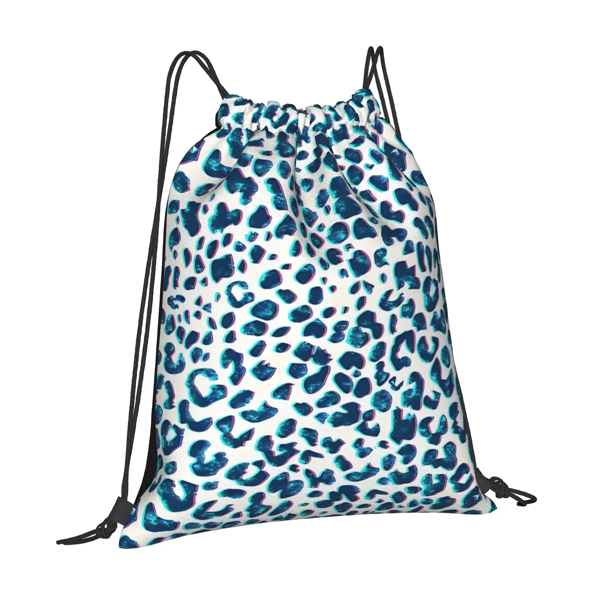 Leopard Print 3D   Blue Sea Leopard Print Drawstring Bags Sports Unisex Storage Organize Bundle Pocket Rope Bag