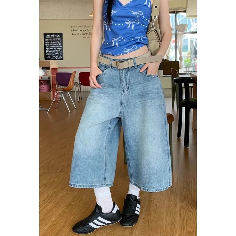 

Retro Blue Wide Short Jeans Women Summer Baggy Y2k Jorts Casual Vintage Streetwear Harajuku Korean Style Denim Shorts Basic 2025