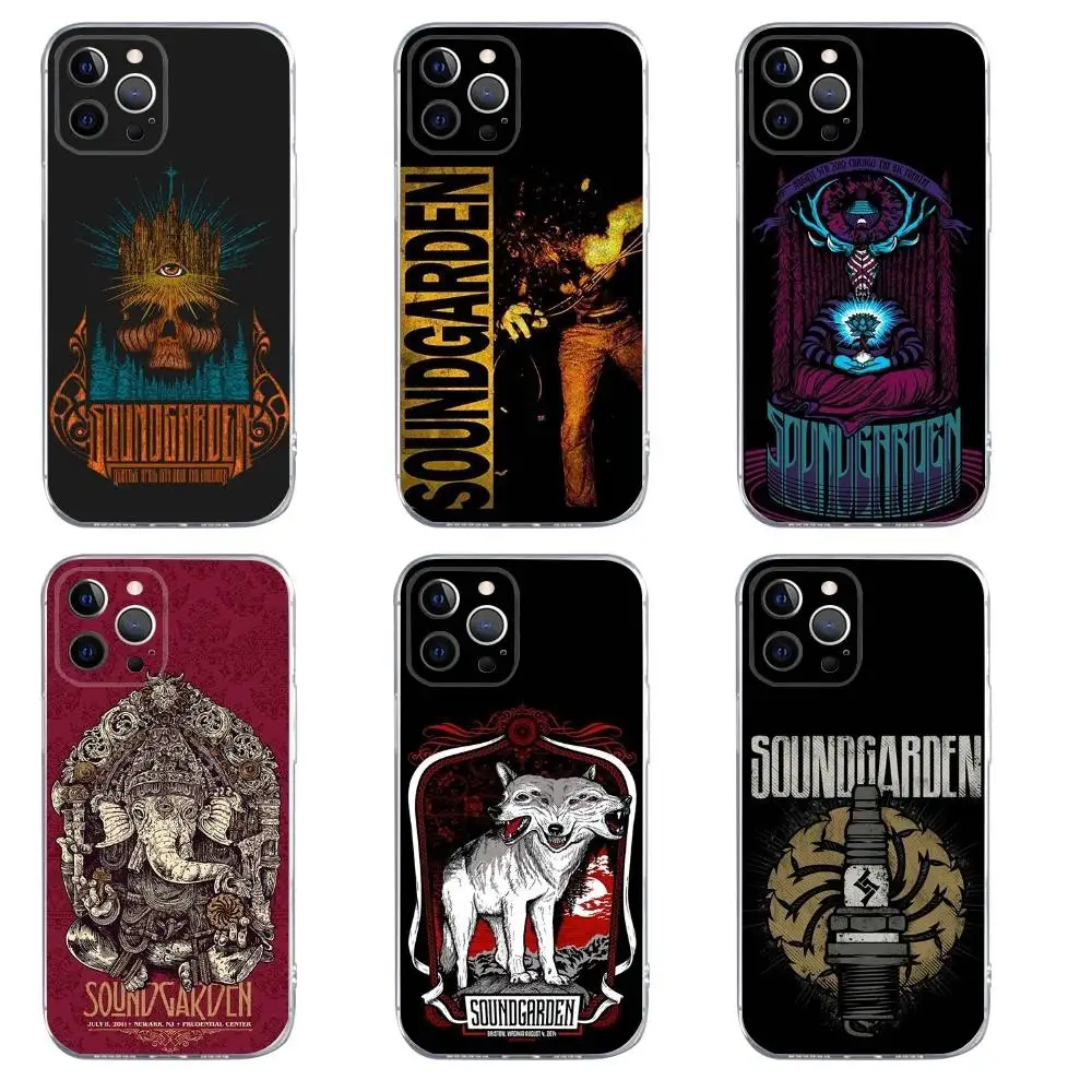 

S-Soundgarden Music Band Phone Case For iPhone 16,15,14,13,12,11,Pro,Max,Xs,Xr,X,7,8,Plus,Mini Silicone Clear Cover