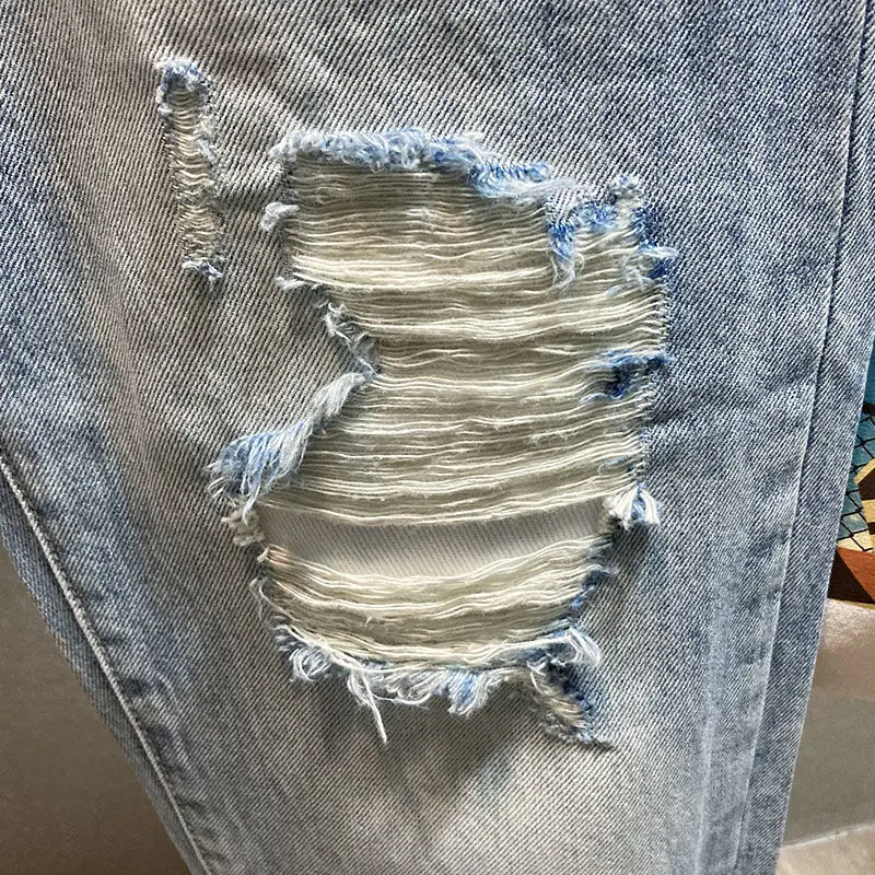 Summer 2023 New Beggar Pants Men's Loose Hole Jeans Men's Harem Pants Men's Thin Straight Tube Pants ripped jeans