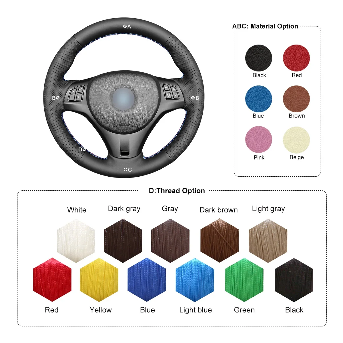 MEWANT Artificial Leather car Steering Wheel Cover for BMW (M Sport) 1 Series E87 E81 E82 E88 M E82 3 Series E90 E91 E93