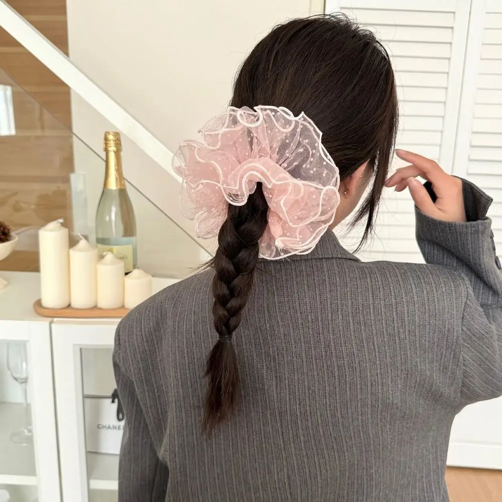الكورية الصيف الأورجانزا Scrunchies الدانتيل مطاطا مطوي Scrunchies الشيفون الحلو نقطة الشعر الحبال الفتيات
