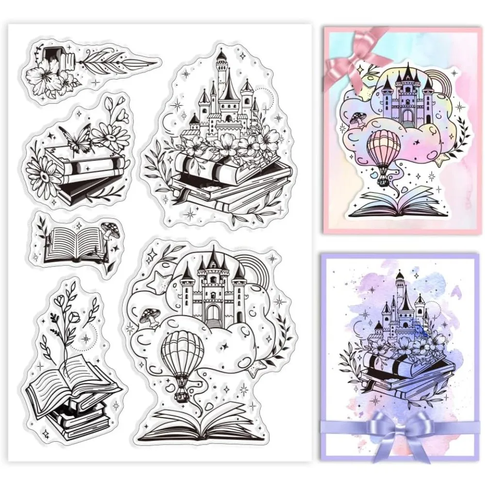 1 Blatt Fairy Tales Clear Stamps Flowers Magic Books Dekorative Clear Stamps Silikonstempel für die Kartenherstellung und Fotoalbum