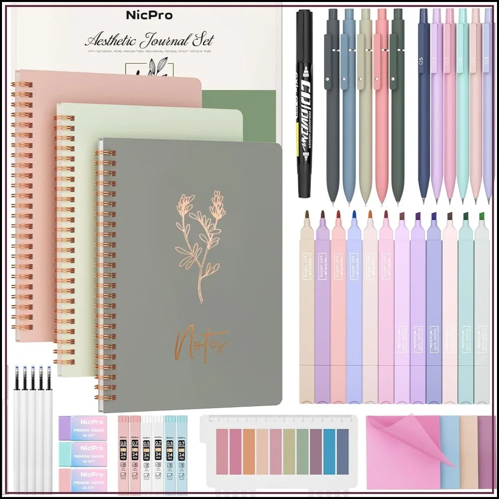 

50PCS Cute Spiral Notebook Stationary Set, A5 Notebooks, Gel Pens, Sticky Notes, Mechanical Pencils for School Supplies