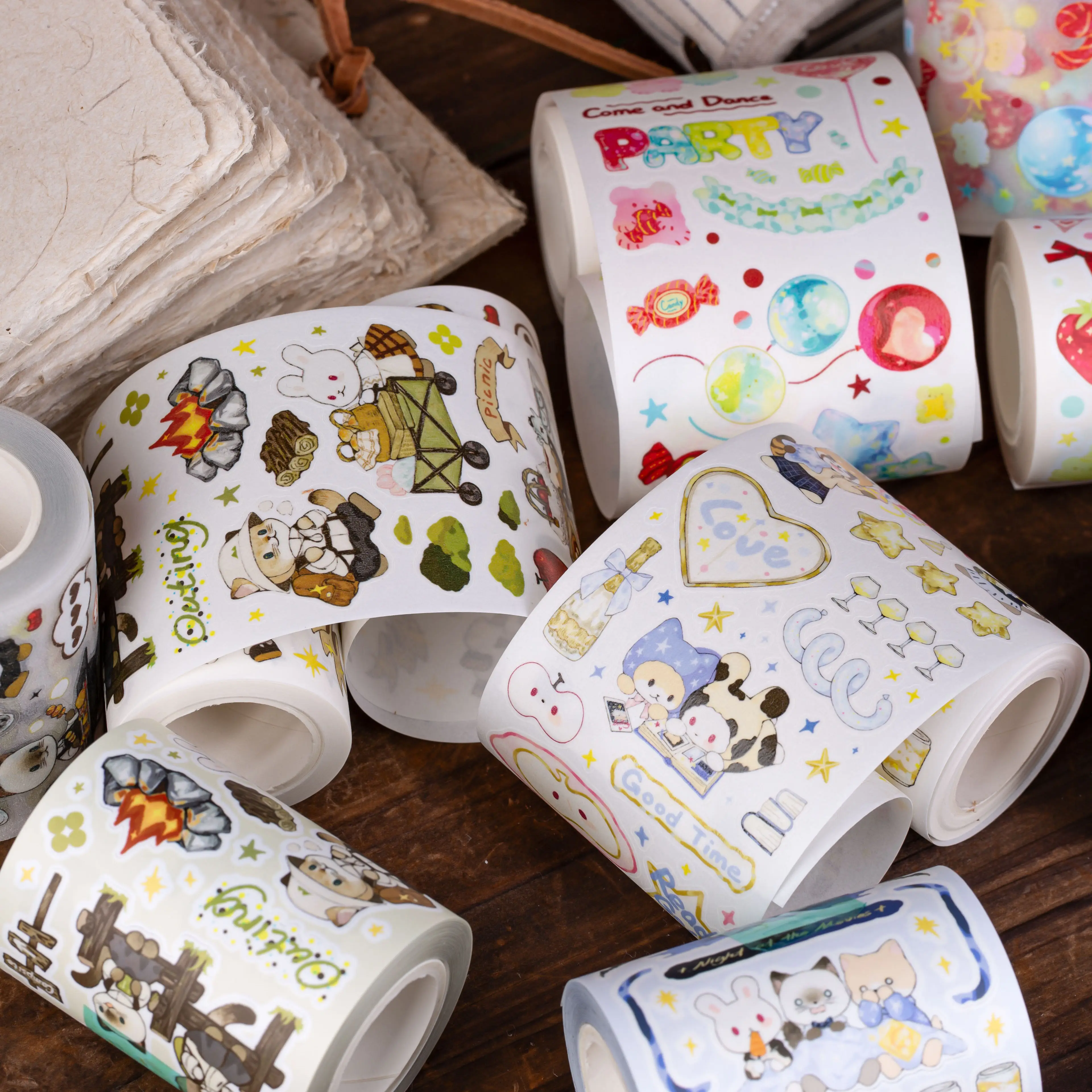 

Reco Cute Animal & Party Theme Decorative Stickers - Cartoon Cat Rabbit Scrapbooking pet washi tape Journal, Planner DIY Crafts