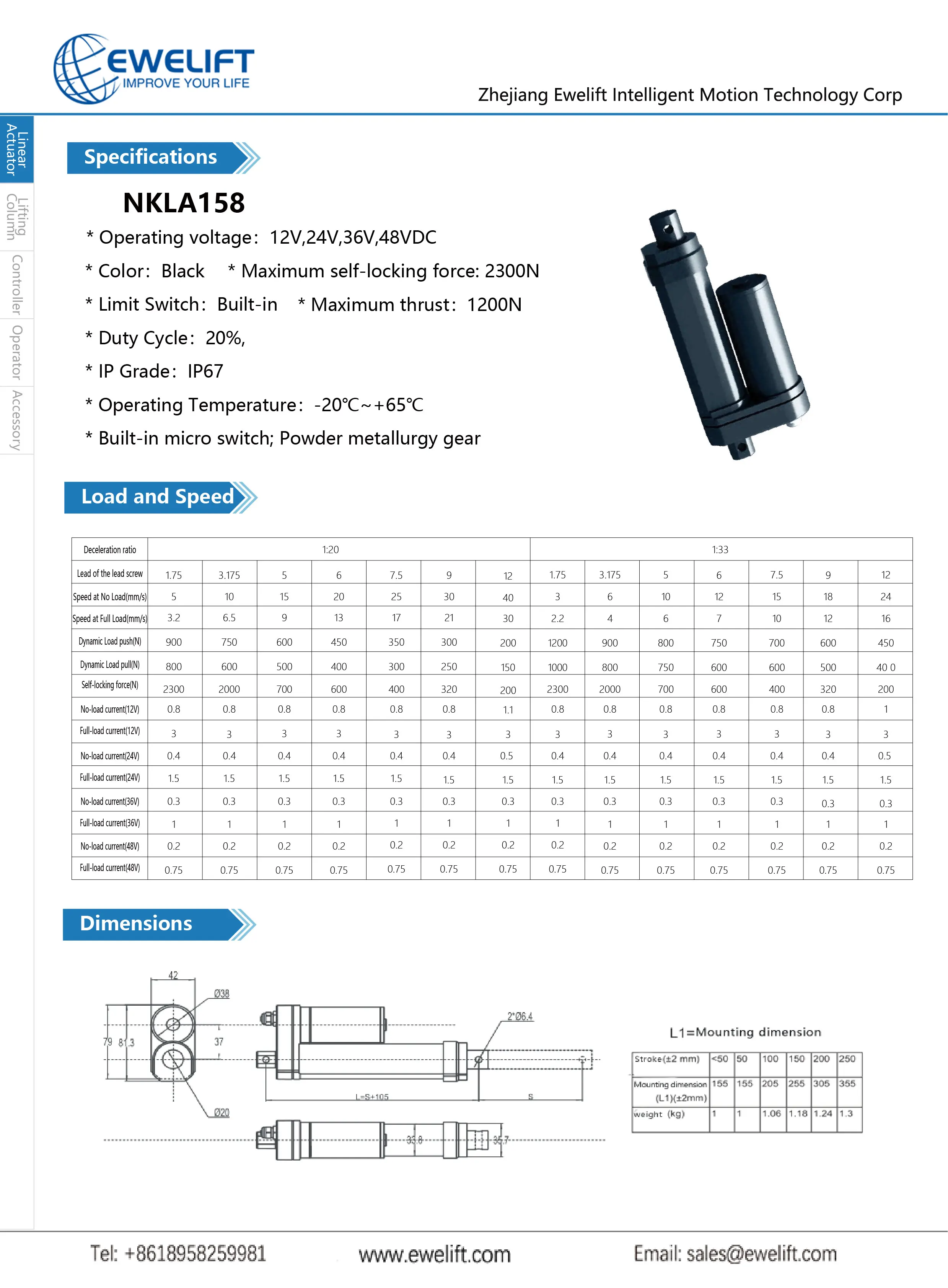 12V 24V 1200n 마이크로 리니어 액추에이터 방수 IP67 전기 액추에이터