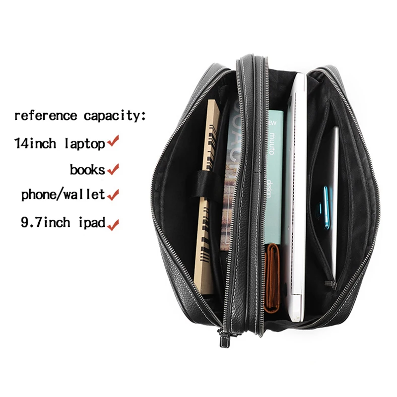 Valigetta in pelle di mucca TURE modello Lichee borsa in vera pelle da uomo borsa a tracolla da uomo con doppia cerniera borsa a tracolla formale da lavoro