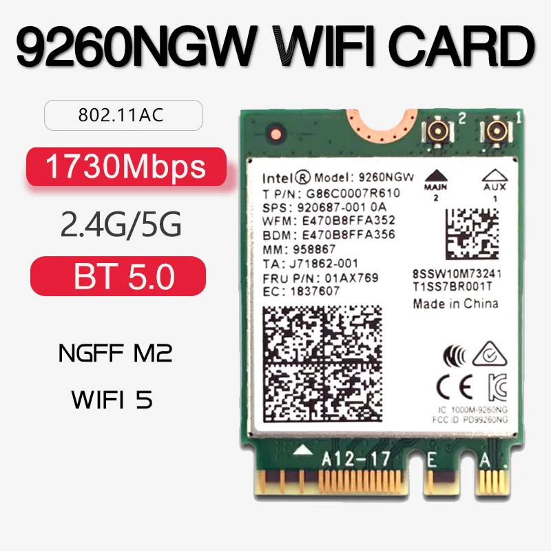 9260AC 9260NGW WIFI Card 1730Mbps Wireless Dual Band 2.4G/5G NGFF M.2 wifi 5 network card For Win 10/11 Desktop notebook