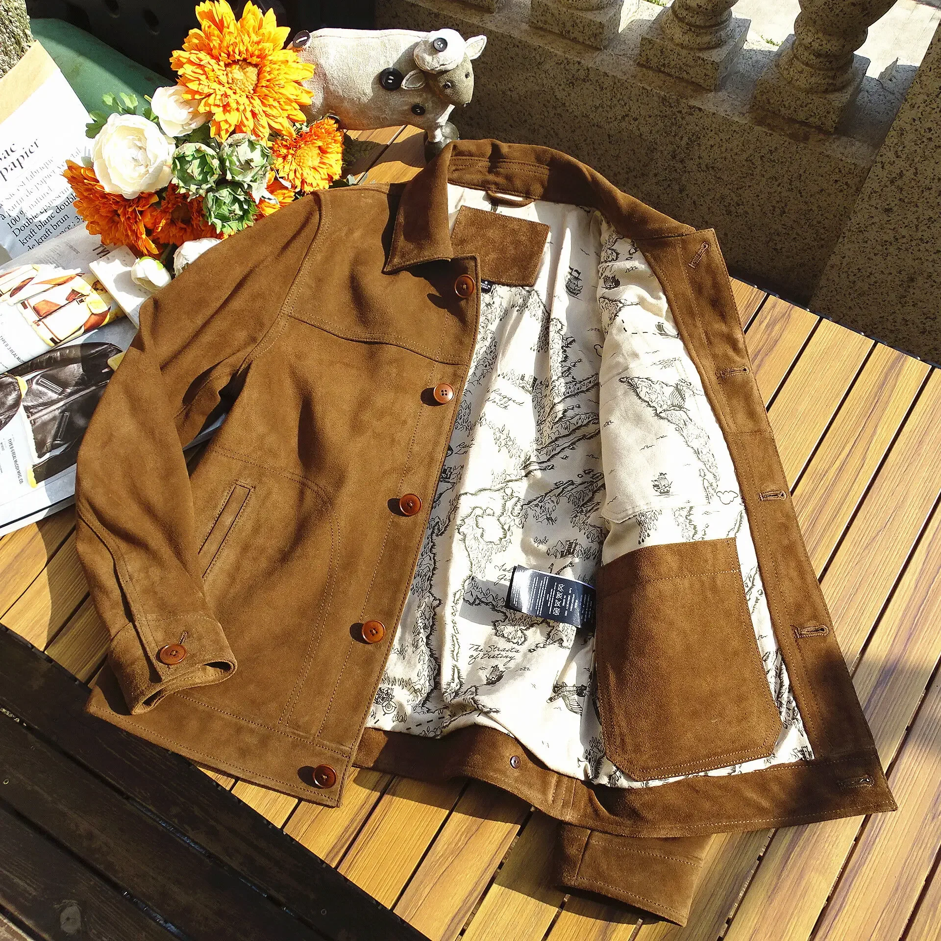 Jaqueta masculina de camurça rancher chocolate ajuste regular estilo cowboy ocidental roupas vintage