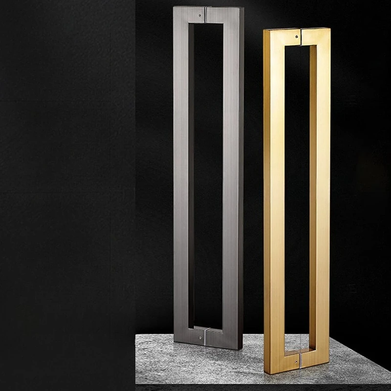 Custom Glass Door Square Handle  Light Rose Gold Wooden Stainless Steel Cabinet Handle Big Handle 400MM