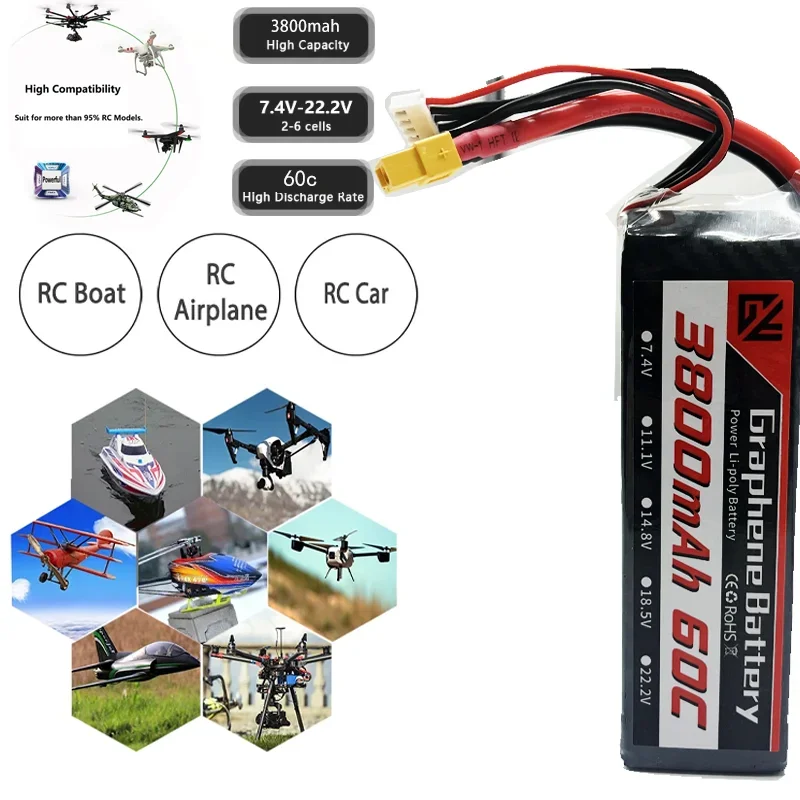 

22.2V 60C 6S 3800mAh lithium battery XT60 XT90 TRX T Multiple plug options suitable for FPV drones and remote control cars