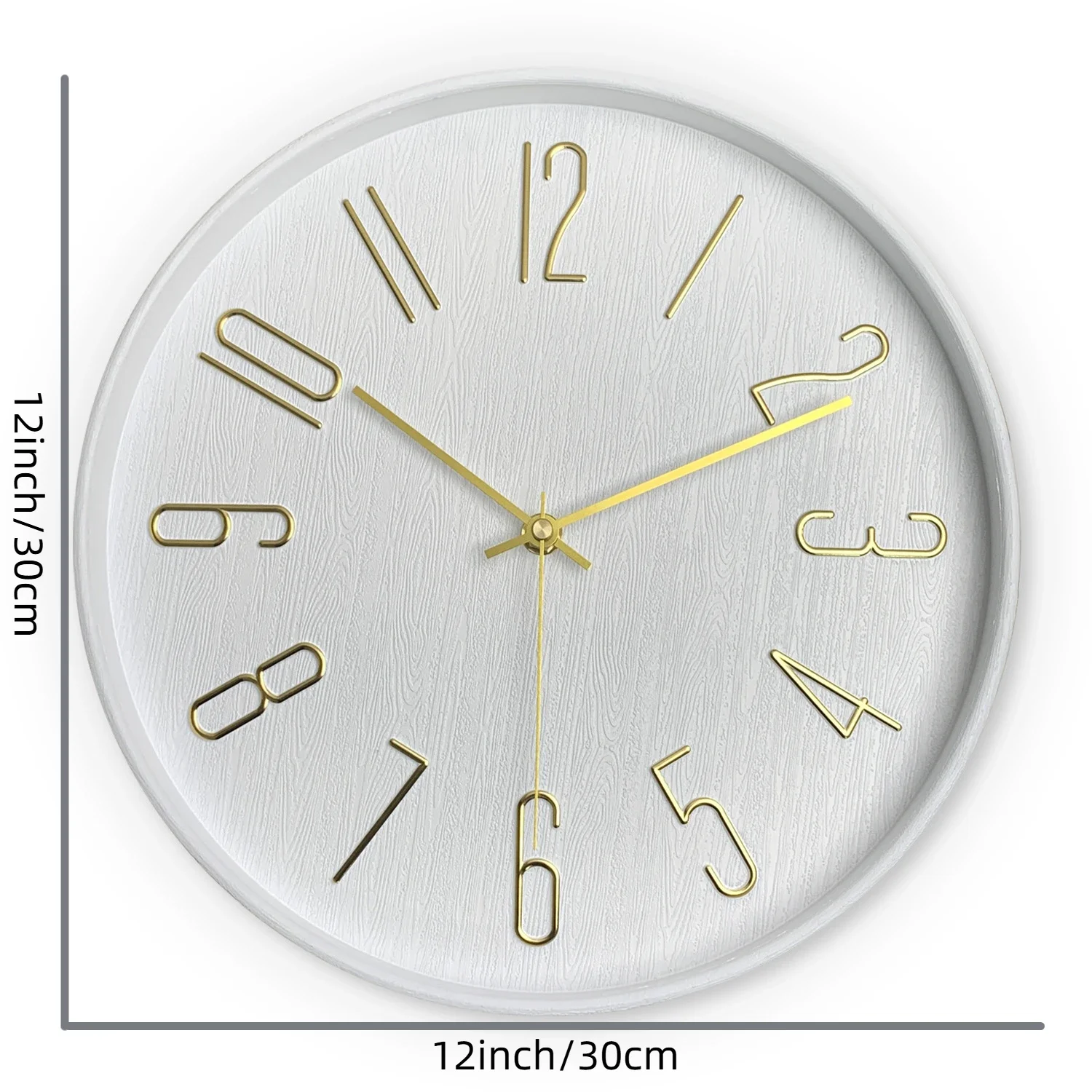 12inch Stereo Digital Imitation Wood Texture Plastic Glass Wall Clock Living Room Bedroom Home Decoration Silent Quartz Clock