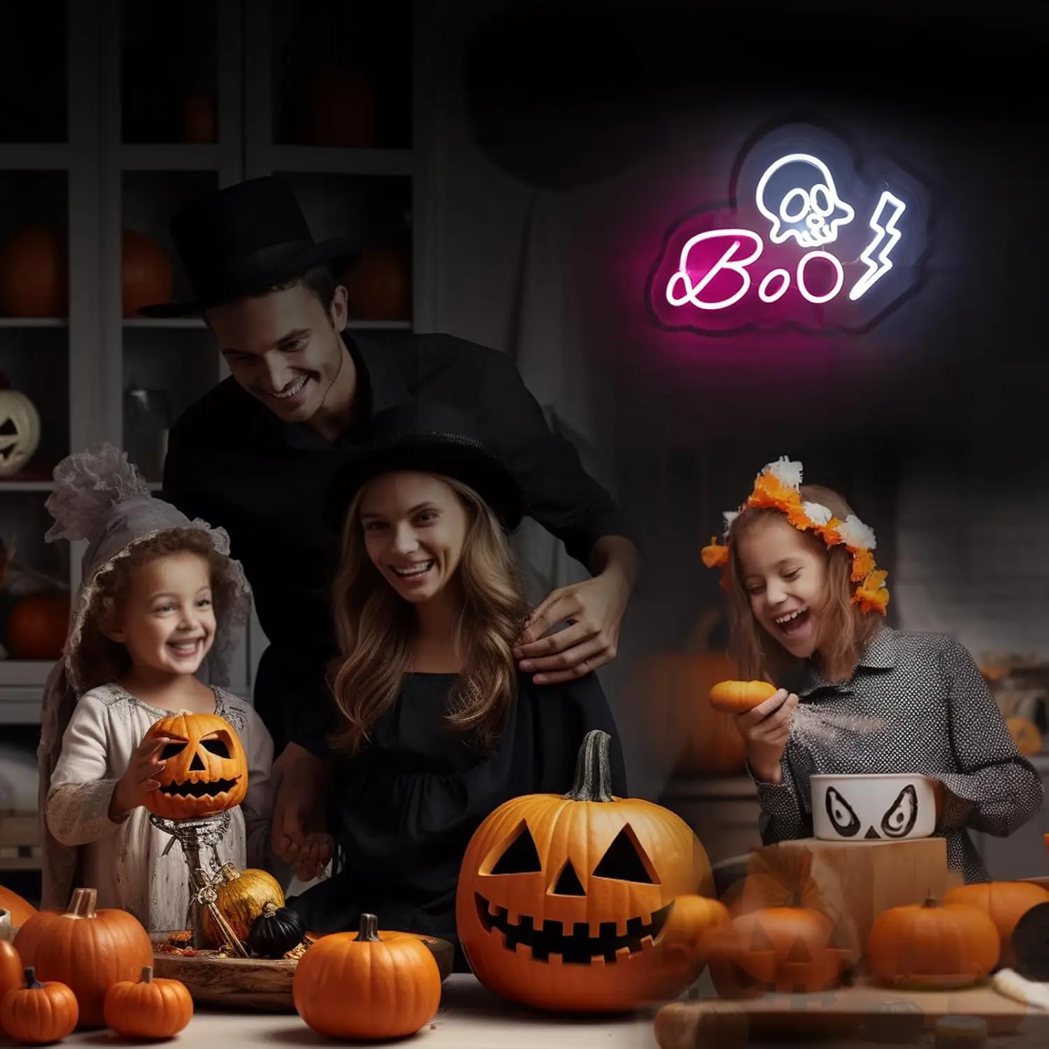 LED Neon Sign Skeleton Head Boo LED Neon Lights Sign Wall Decor for Festival Party Bedroom Game Room Bar Wall Decor USB Powered