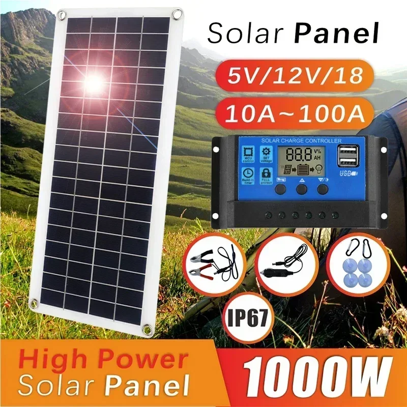 

20W-1000W Solar Panel 12V Solar Cell 100A Controller Solar Panel for Phone RV Car MP3 PAD Charger Outdoor Battery Supply Camping