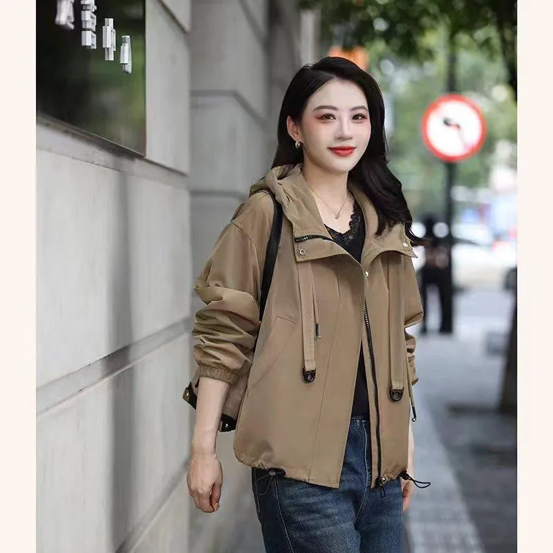 

2026 Spring Autumn New Lapel Hooded High-End Trench Coat Women's Slimming Design Sense Short Style Loose Tops Female Windbreaker