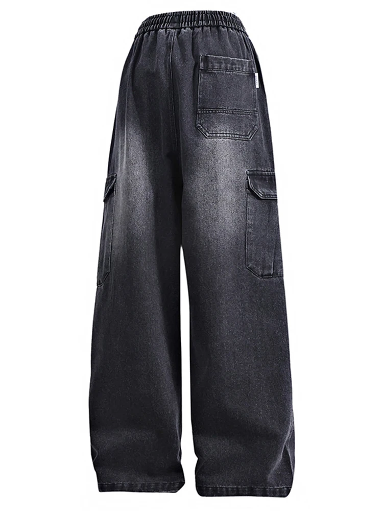 plus Size American Retro Workwear Jeans Men's Spring Autumn Loose Straight Leg Extra Large Fat Wide Leg Pants Casual Cotton P...