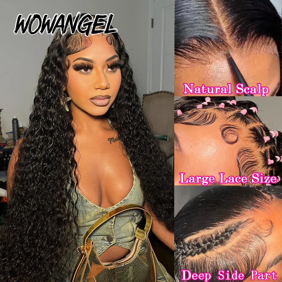WowAngel Water Wave Glueless Human Hair Wigs 13x6 HD Lace Front Wigs Natural Scalp Curly Wigs Pre Pluck Brazilian Hair For Women
