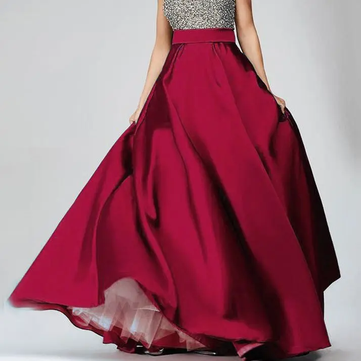 High Waist Satin Long Skirt Dark Red Floor Length Formal Evening Skirt Elegant Prom Skirts Any Color Soft Skirt Plus Size