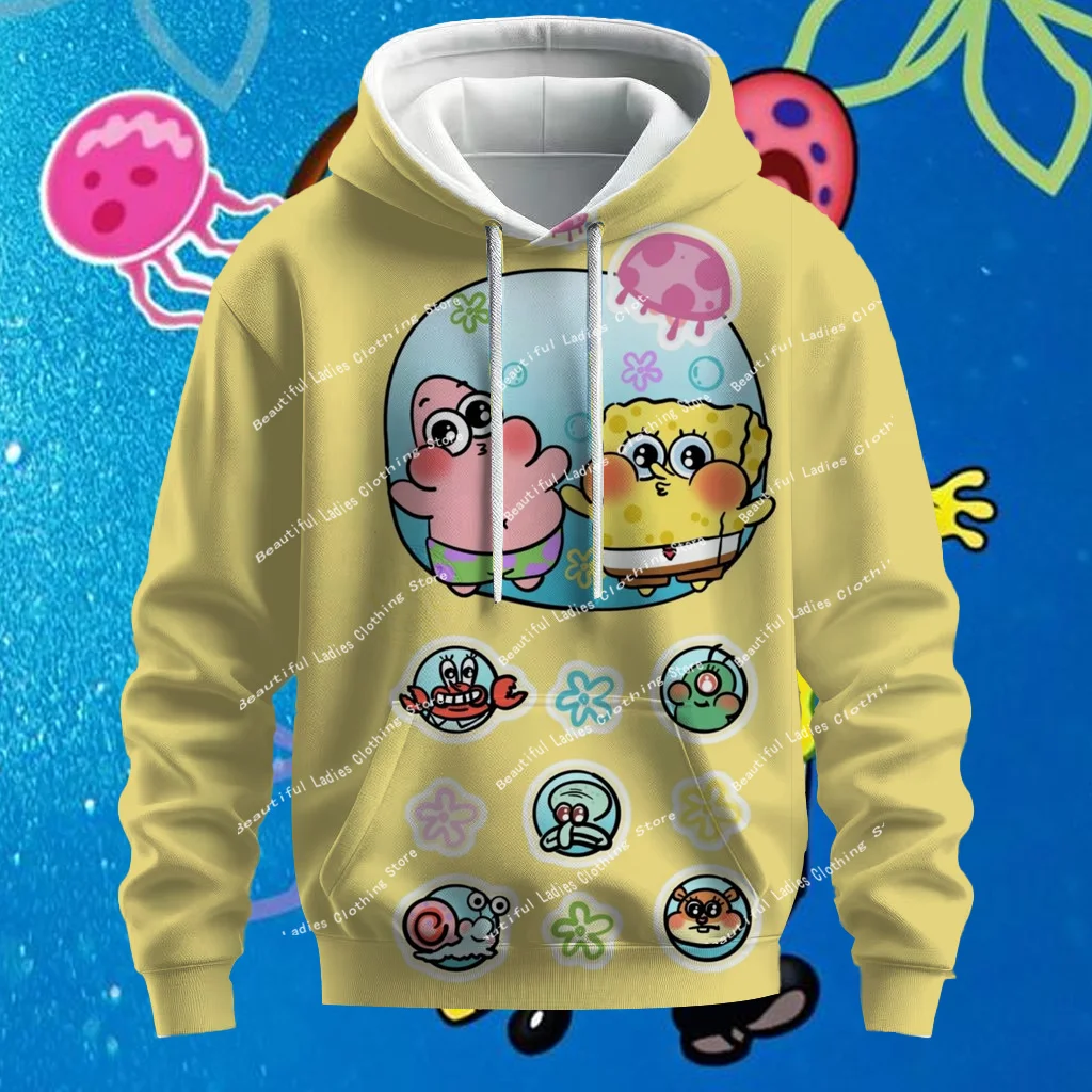 Disney Bob Esponja SquarePants, regalo con estampado de dibujos animados para niños, sudaderas con capucha para mujer, chaquetas informales, sudaderas de moda urbana para primavera y