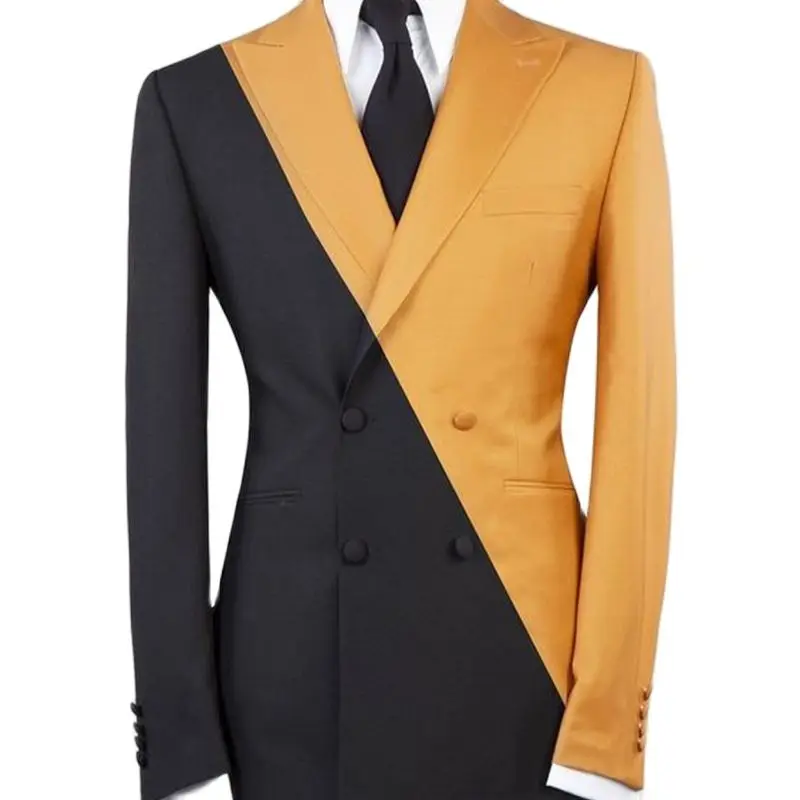 ชุดสูทผู้ชายแบบลำลอง ดีไซน์ต่อผ้า ทรงปกติ 2 ชิ้น เสื้อเบลเซอร์และกางเกง ชุดสูทดีไซน์ทันสมัยสำหรับผู้ชาย ดูดีมีสไตล์