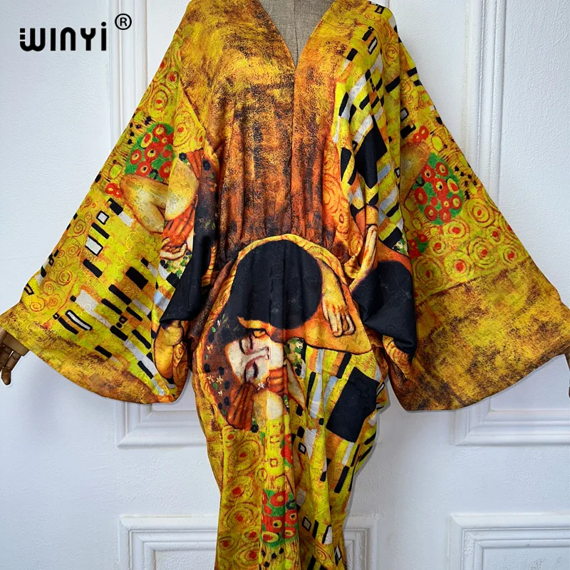 WINYI artystyczna letnia sukienka plażowa wysokiej jakości dwustronny nadruk Boho abaya dubaj luksusowa sukienka damska wieczorowa impreza kaftan