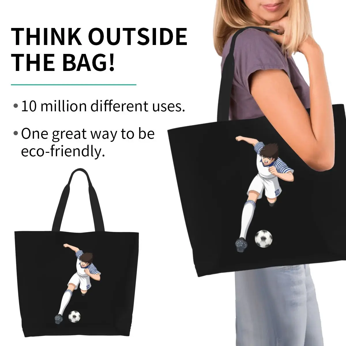 Japan Football Manga Captain Tsubasa Ozora Shopping Tote Bag Canvas Shoulder Bags Shopper Grocery Handbag for Women
