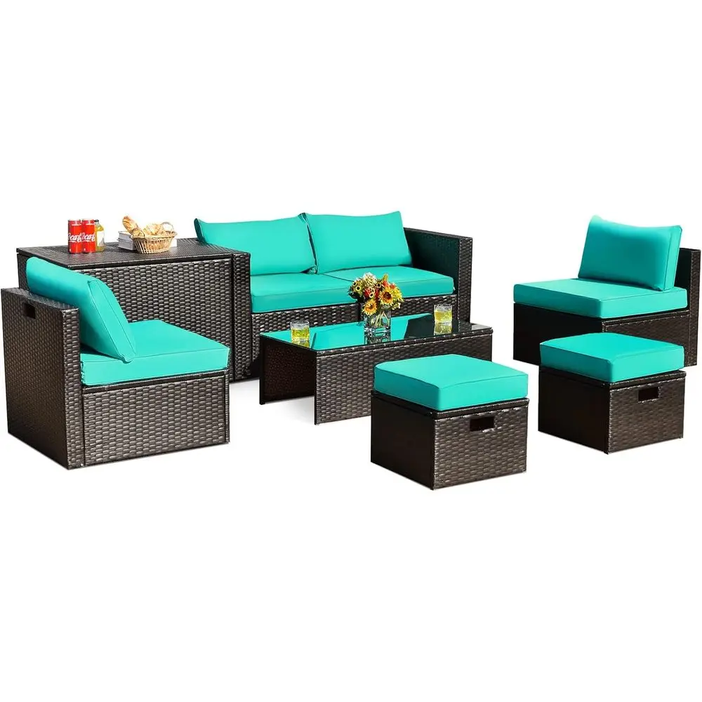 

Комплект мебели для патио из 8 предметов, экономия места на открытом воздухе, секционный диван из полиэтилена из ротанга на 6 человек с водонепроницаемым чехлом, для сада, террасы, Po